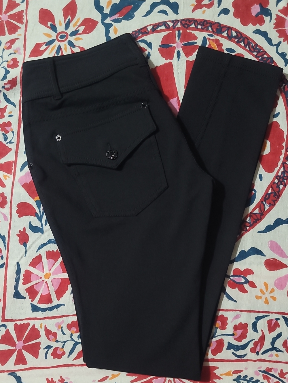 Womens Business Casual Black Slim Fit Stretch Knit Pants with Pockets on back
